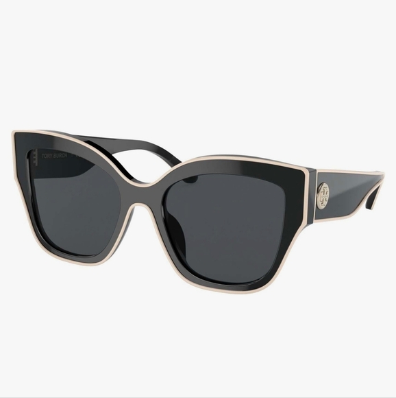 Tory Burch Sunglasses  Black With Ivory Piping/BNWT & Case 🥰 - Picture 1 of 2